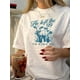 thumbnail image 1 of Camiseta de cuello redondo estilo vintage para mujer, 100 % algodón, largo regular, estampado geométrico, top informal de verano, camisetas de ocio., 1 of 6