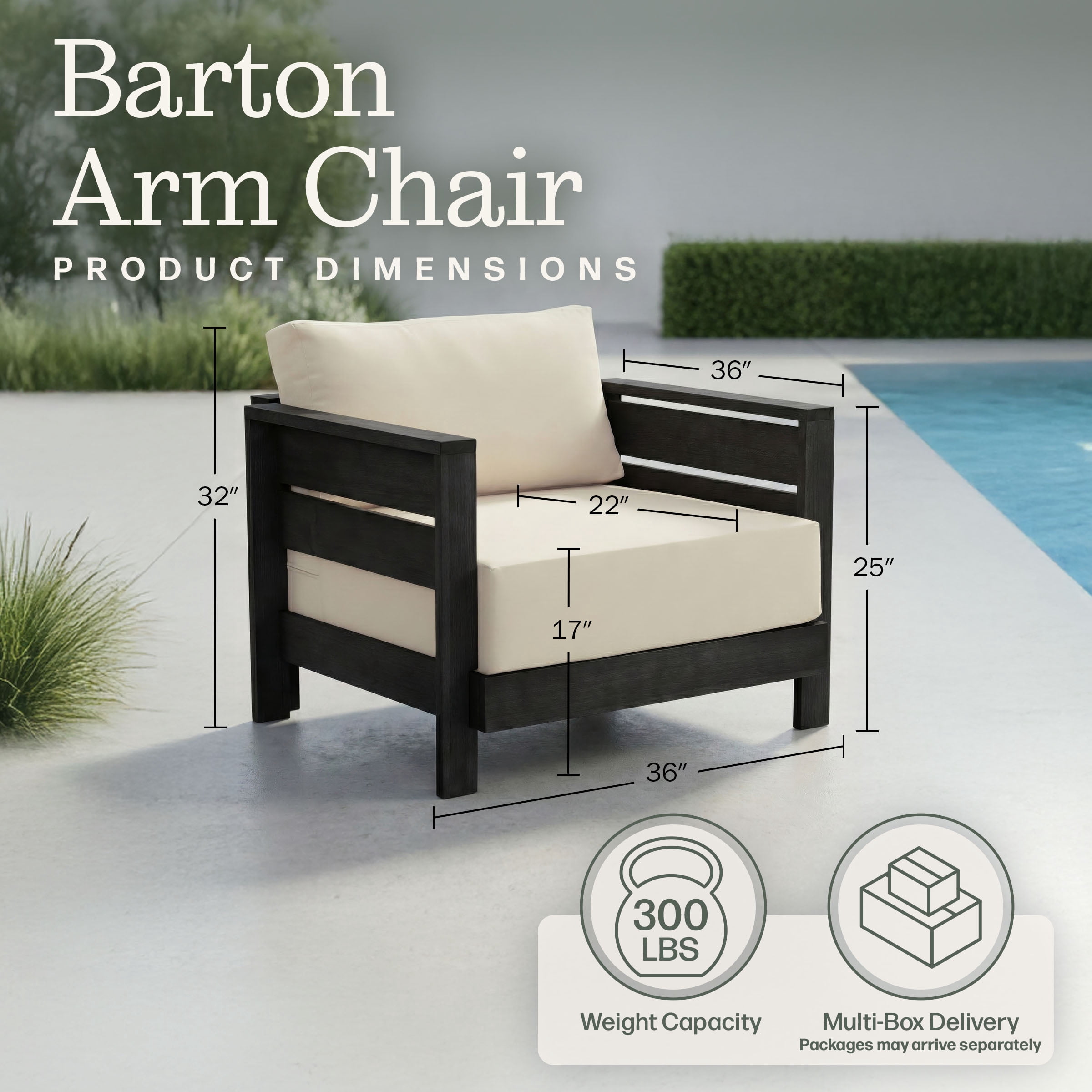 Alaterre Furniture Barton Outdoor Patio Armchair - Weather-Resistant Outdoor Chair (Black)