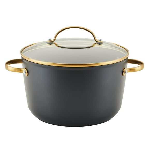 Farberware Forged Induction Ceramic Nonstick Stockpot with Lid, 6 Quart, Black