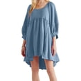 thumbnail image 1 of xiaxaixu Robe d'Été Mini pour Femmes Manches Lanterne Couleur Unie Tunique Ample Robe Courte Bouffante, 1 of 5