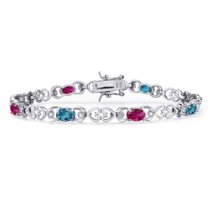 Gem Stone King 925 Sterling Silver London Blue Topaz and Red Created Ruby and Lab Grown Diamond Bracelet for Women | 4.41 Cttw | Gemstone November Birthstone | Oval 6X4MM | Length 7.25 inches