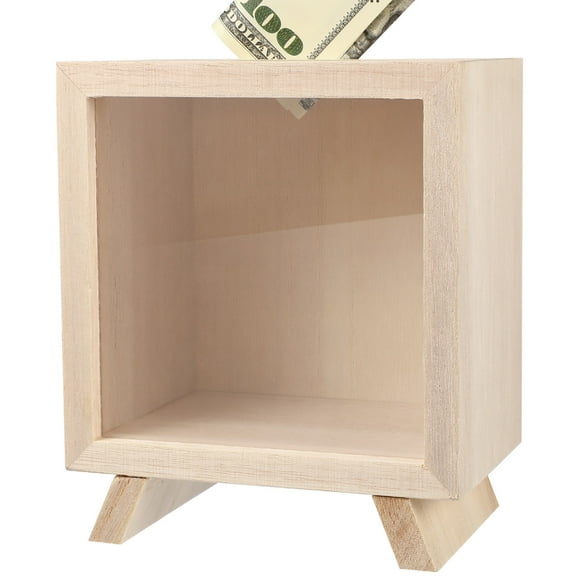 CATIEBYE Wooden Piggy Bank Beige Unbreakable Wood Savings Storage 1Pack