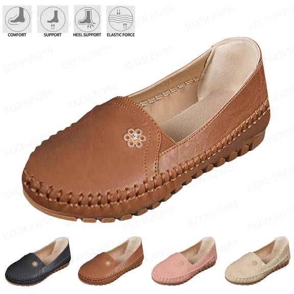 Orthopedic Shoes Leather for Women Anti-Slip Stylish Orthopedic Leather Shoes Slip-On Walking Flats Loafers Business Casual Working Shoes,Brown 39(US-7)