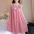 thumbnail image 2 of Women Casual Solid Color Sleep Dress Nightgown Nightdress Sleeveless Round Neck Lace Splice Pullover Loose Nightwear Sleepwear Night-clothes Pajamas Nighty, 2 of 6