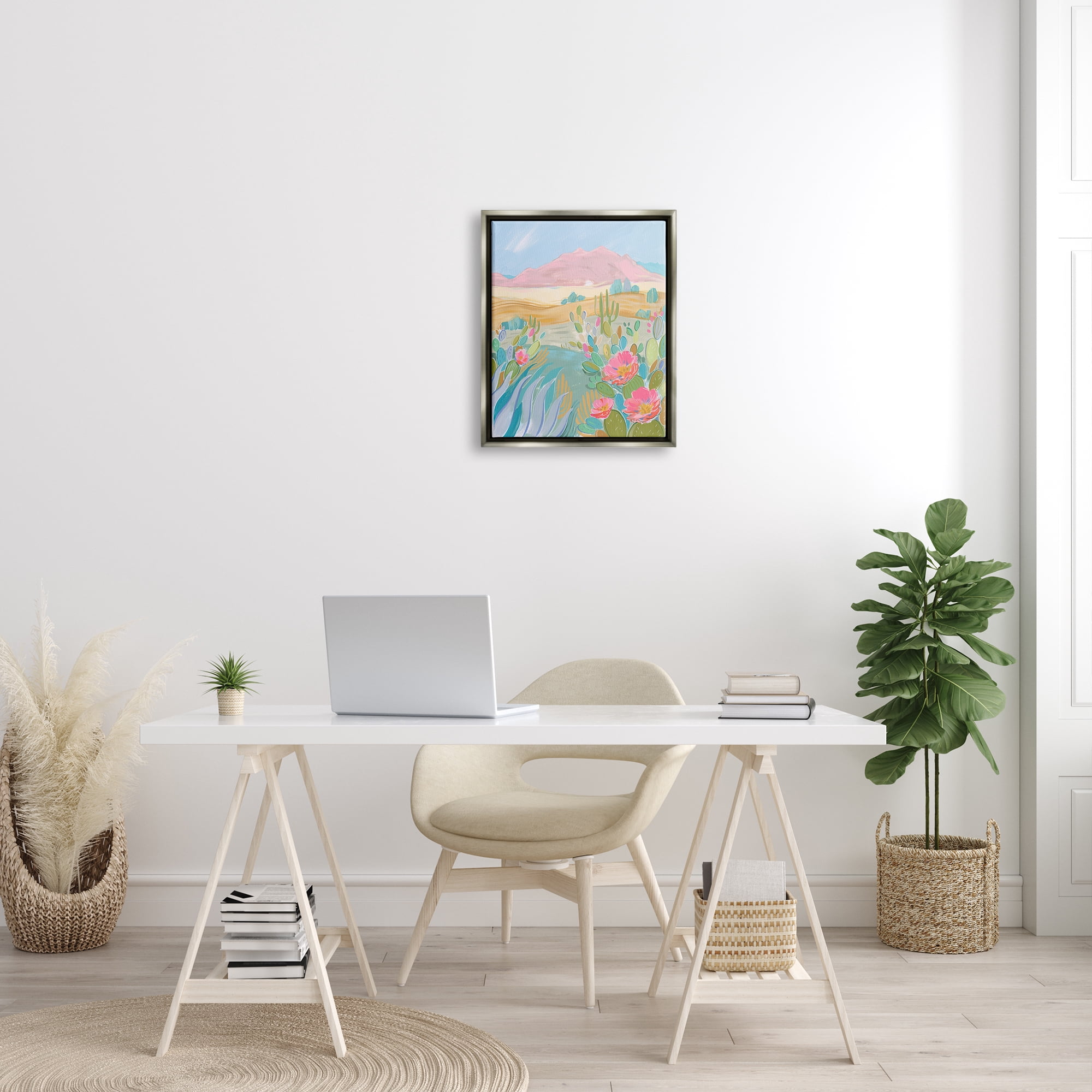 Stupell Desert Canyon Vivid Cacti Plants Landscape Painting Gray Floater Framed Art Print Wall Art