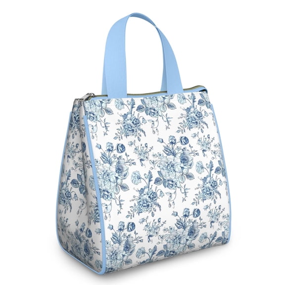 Pioneer Flower Floral Print Pattern Insulated Lunch Bag for Women & Adults,Large Portable Soft Cooler Lunch Bag,Thermal Food Storage Tote with Pearl Cotton,8.66L,8.75x5.75x9.5 Inch