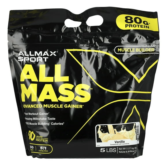 ALLMAX Sport, All Mass, Advanced Muscle Gainer, Vanilla, 5 lbs, 2.27 kg (80 oz)