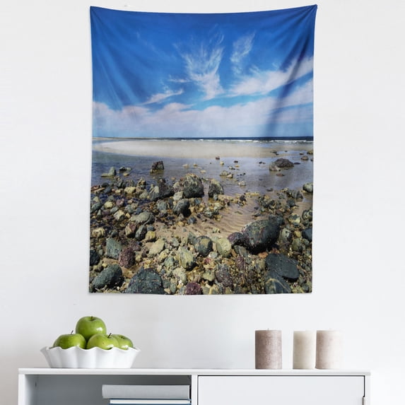 Massachusetts Tapestry, Plum Island Beach with Sand and Rocks at Low Tide Atlantic Ocean Nautical, Fabric Wall Hanging Decor for Bedroom Living Room Dorm, 5 Sizes, Multicolor, by Ambesonne