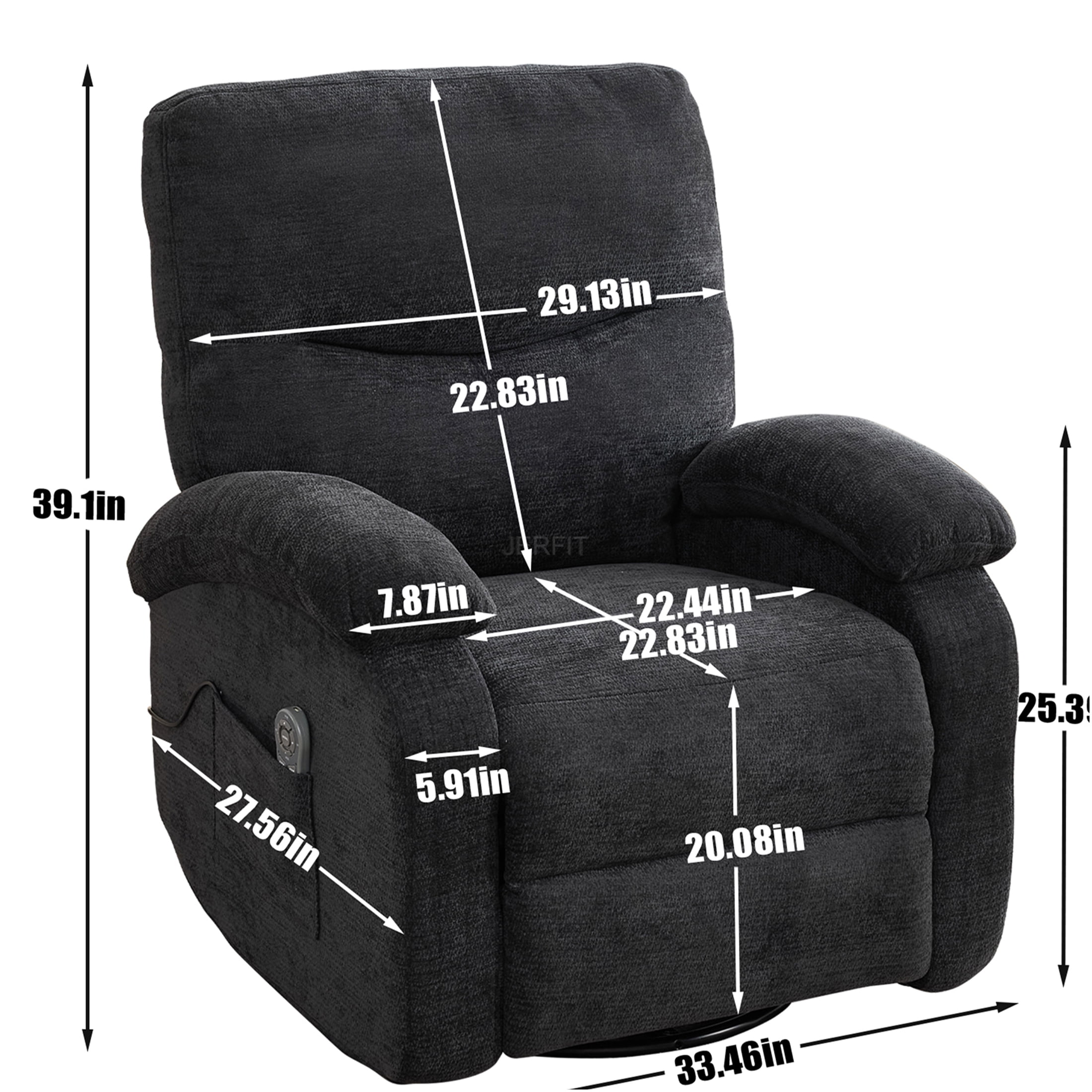 JERFIT Modern Massage Recliner Chair with Heat, 360 Swivel Rocker Lounge Chair for Living Room, Black