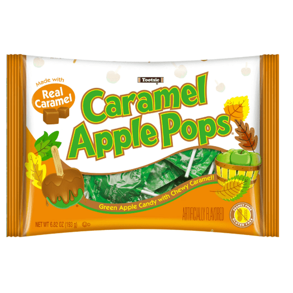 Tootsie Caramel Apple Lollipops, Green Apple Flavored, 6.82 oz. Gluten Free, Peanut-Free, Contains Milk & Soy.