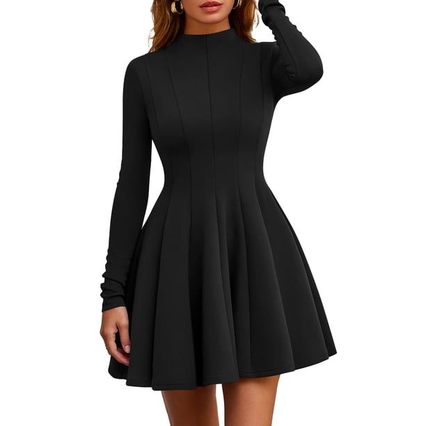 Vestido PRETTYGARDEN 2025 de manga larga, corte en A, negro, talla pequeña