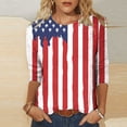 thumbnail image 2 of Qonioi Womens Tops Womens 3/4 Sleeve Tops Women's Independence Day Tops Printed T-Shirt Round Blouse Vacation Tops Workout Tops Casual Loose Lightweight Shirts Womens Graphic Tees Vintage Trendy, 2 of 5