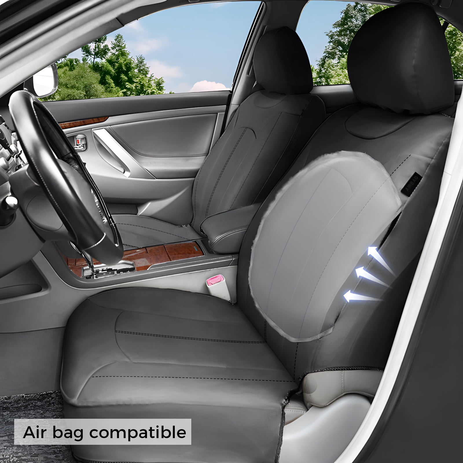 OTOEZ Universal Car Seat Covers Breathable PU Leather & Zipper Design, 5 Seats Full Set Waterproof Cushion Interior Accessories, For Solid Split Bench