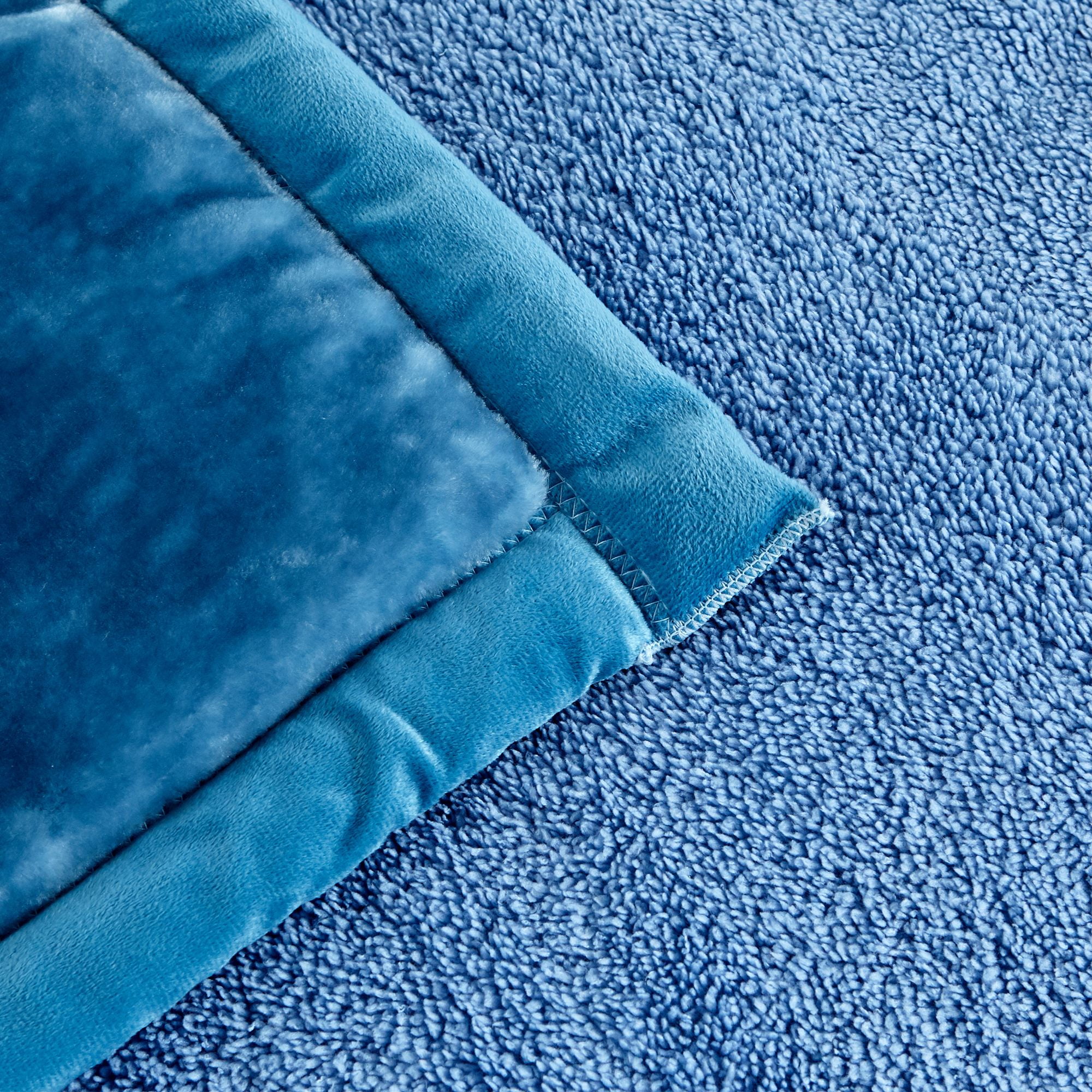 NC Sherpa Borrego Blanket 3 Piece, Flannel Fleece Blanket Set, King 79"x91", Blue