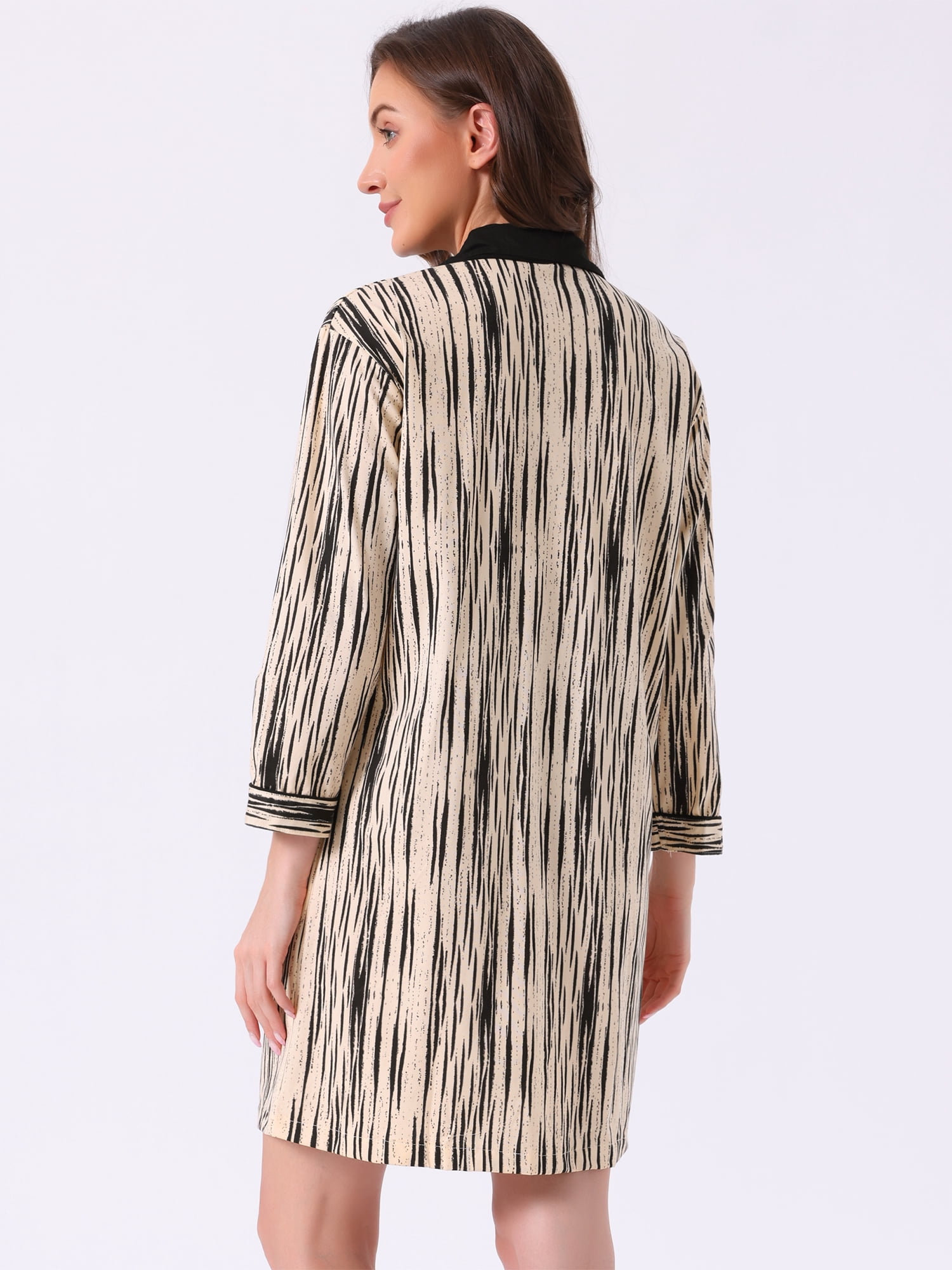DARING DIVA Women's Striped Button Down Long Sleeve Pajama Dress M Black Stripe