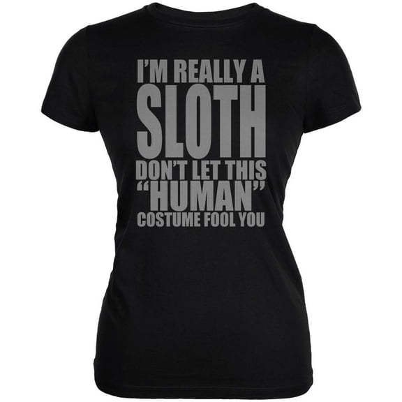Halloween Human Sloth Costume Juniors Soft T Shirt Black 2XL