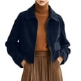 thumbnail image 4 of HomeDM Faux Suede Jacket for Women Long Sleeve Collared Zip Up Cropped Coat Casual Fall Winter Outerwear, 4 of 8