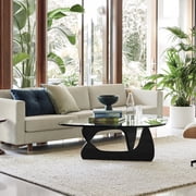 Raffle Pinker Triangle Glass Coffee Table End Table with Solid Black Base Tempered Glass Coffee Table for Living Room