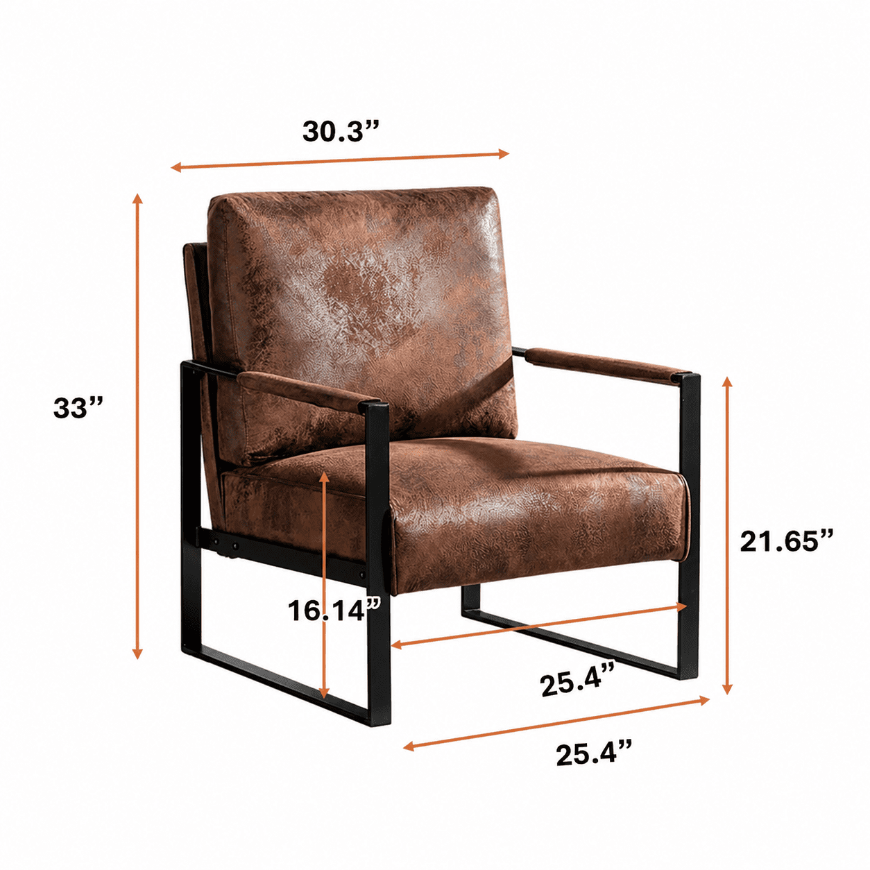 MOONMISS Mid-Century Modern Accent Chair,Black Square Metal Frame with Thick Cushion,Brown