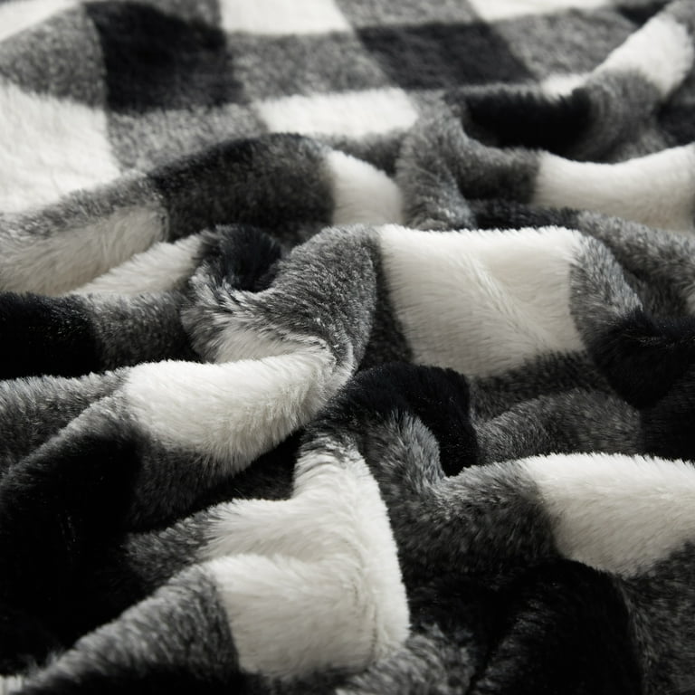 Dearfoams Reverse Sherpa Throw Blanket Black White Buffalo Plaid Standard Throw Walmart