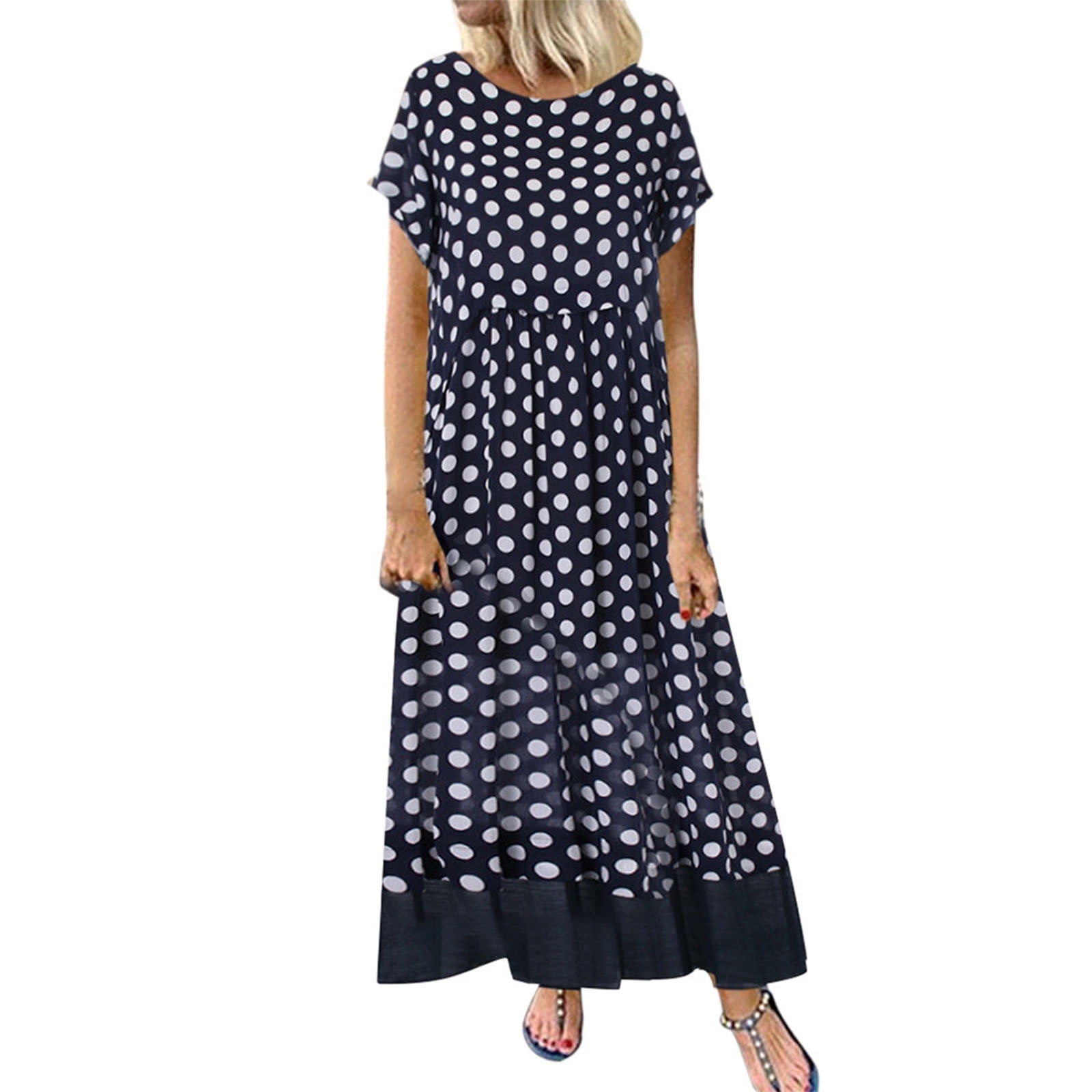 Olyvenn Women's Summer Plus Size Maxi Dress Fake Two Pieces Pleated ...