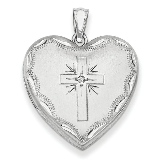 Sterling Silver 24mm w/ Diamond Cross Design Family Heart Locket