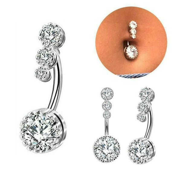 SSKFHGI Steel Color Belly Button Ring Fashionable And Simple Stainless Steel Round Diamond Zircon Piercing Jewelry Belly Button Nail