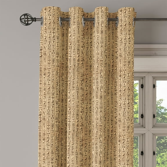Ambesonne Egyptian Grommet Curtain Single Panel, Ancinet Hieroglyphs, 50"x60", Sand Brown Black