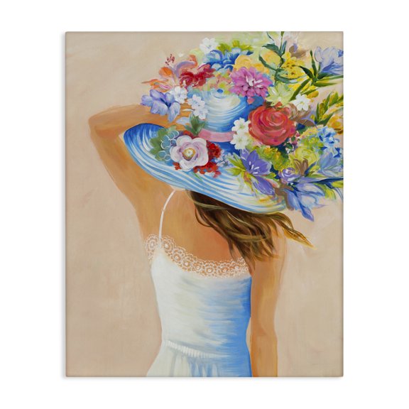 Stupell Industries Traditional Girl Holding Floral Bouquet Brimmed Hat Canvas Art, 16 x 20, by Liz Jardine