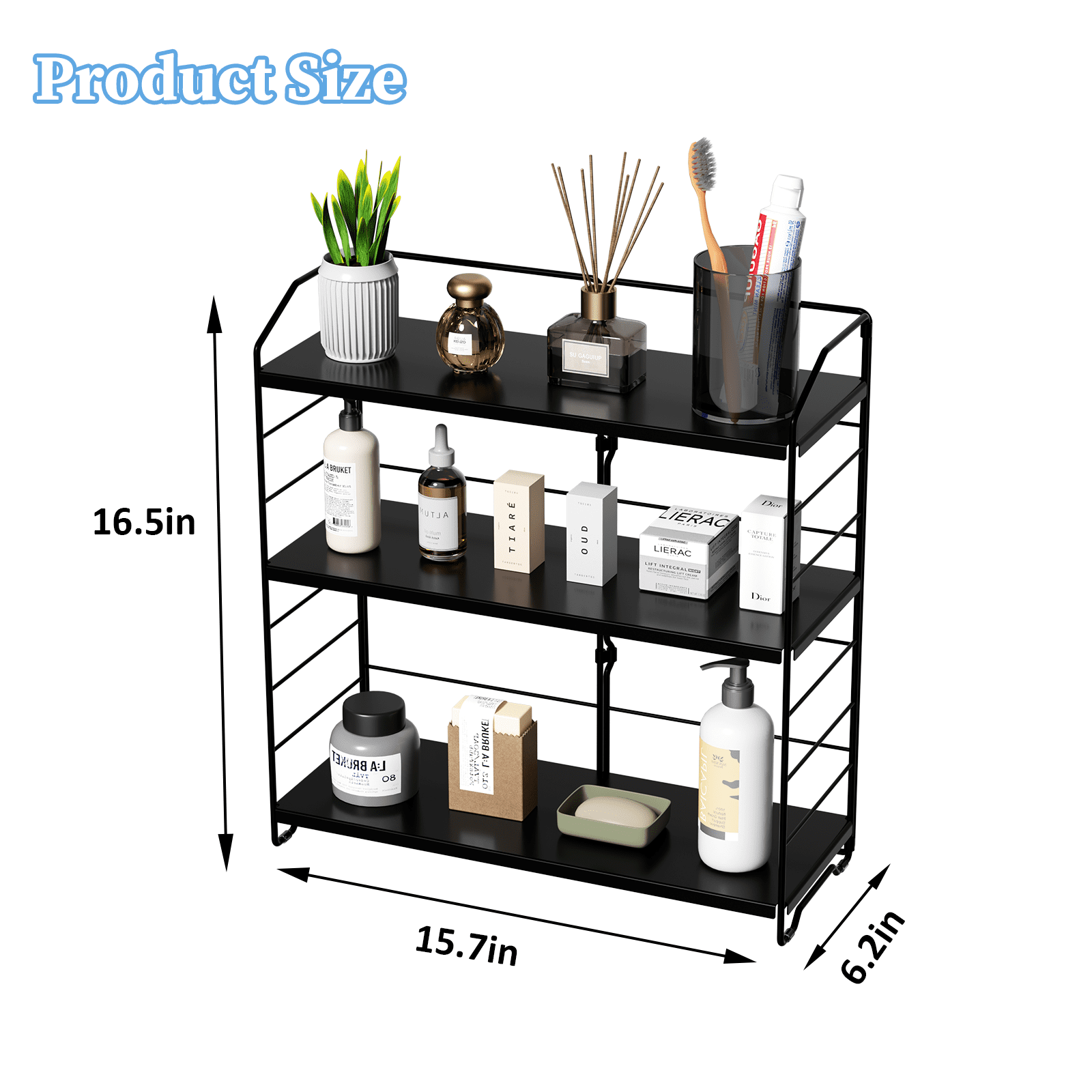 BOIVSHI Bathroom Countertop Organizer 3 Tier Adjustable Spice Rack Counter Organization and Storage for Kitchen Bedroom Offices,Black