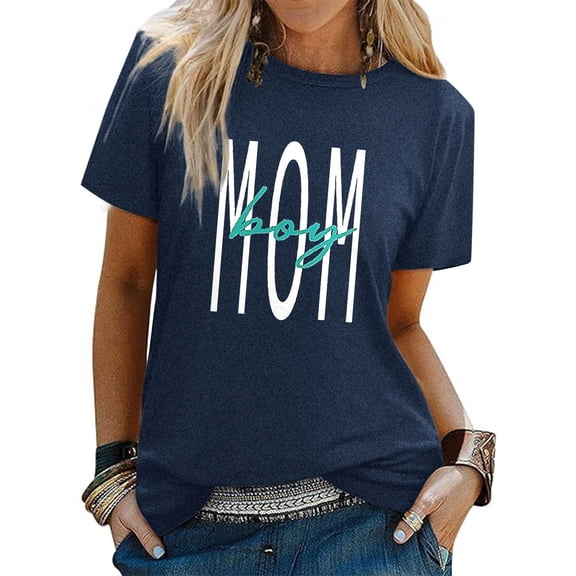 Mama Short Sleeved Women's Letter Printed Round Neck Casual T Shirt 2 Woman T Shirt Casual Long Sleeves Womens Running Clothes Medium Women Shirt Workout Women Shirt Sleeve Pack Women T Shirt Summer