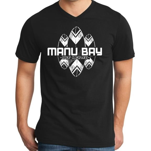 Mens Manu Bay Surf Company WHITE SURFBOARDS Surfer T-shirt, 2XL Black