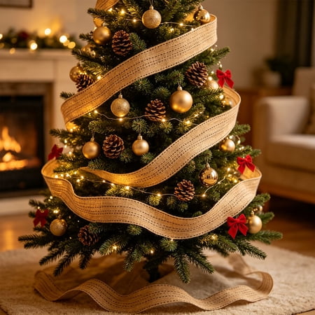 Christmas Decor Ribbon Holiday Gift Wrapping Ribbon Xmas Tree Wreath Decoration Craft Supply Holiday Accessory for Gift Wrap Tree Wreath Craft