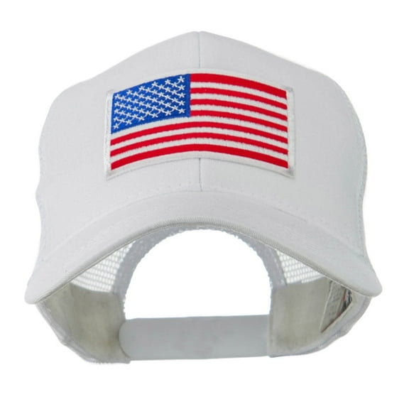 6 Panel Mesh American Flag White Patch Cap - White OSFM