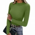 thumbnail image 5 of Women's Ribbed Knit Long Sleeve Mock Neck Slim Fit Thermal Base Layer Top Stretchy Lightweight Sweater Shirt for Fall Winter Army Green L, 5 of 8