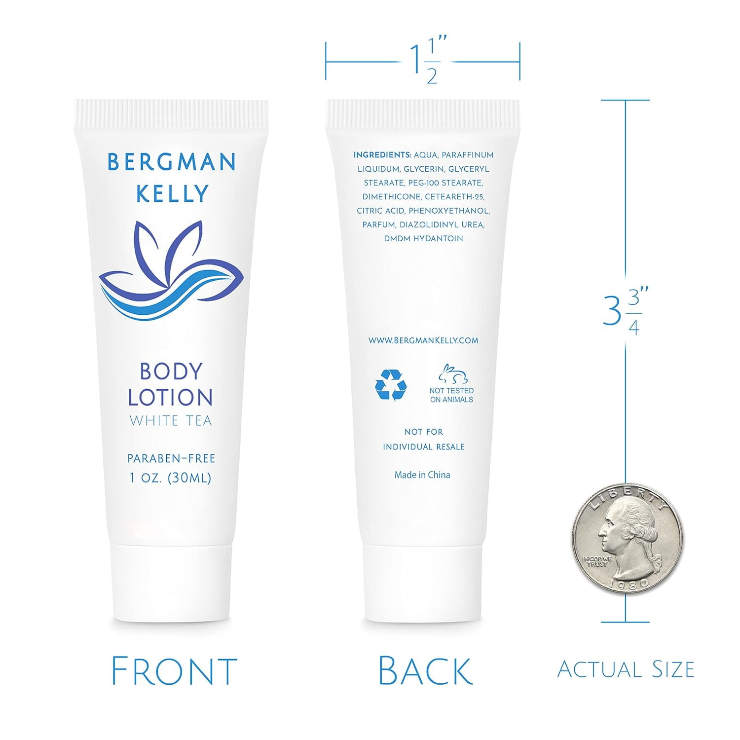 BERGMAN KELLY 1 fl oz White Tea Travel Size Lotion, 100 Pack (US Company)