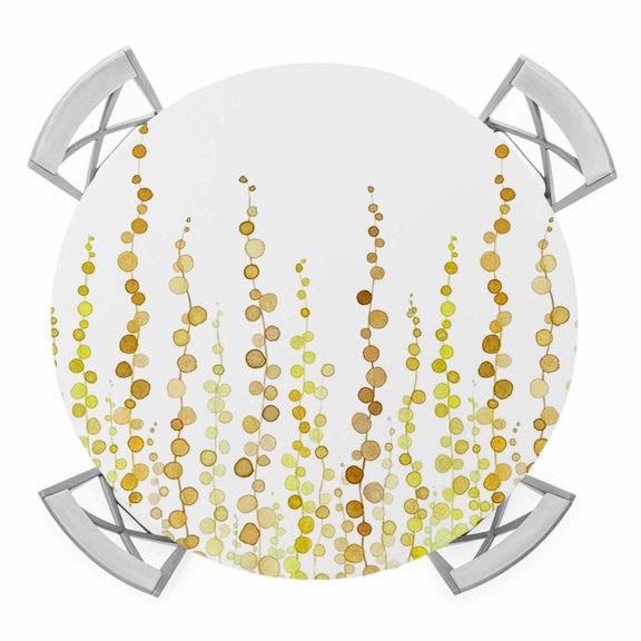 Elastic Fitted Round Tablecloth, Sage Green Polka Dots Waterproof Stretch Table Cover for 45"-54" Tables, Yellow Watercolor Abstract Art Washable Outdoor Tablecloths for Patio, Picnic, Camping
