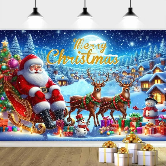 9 x 6 ft Christmas Santa Claus Backdrop, Santa Claus Reindeer Merry Christmas Photography Backdrop for Kids, Christmas Eve Party Birthday Background Decor Portrait Photo Studio Props