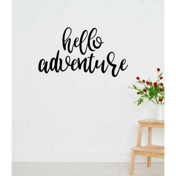 Nursery Wall Decals Hello Adventure Camper Art Stickers Wall Decoration 23x13-Inch Black
