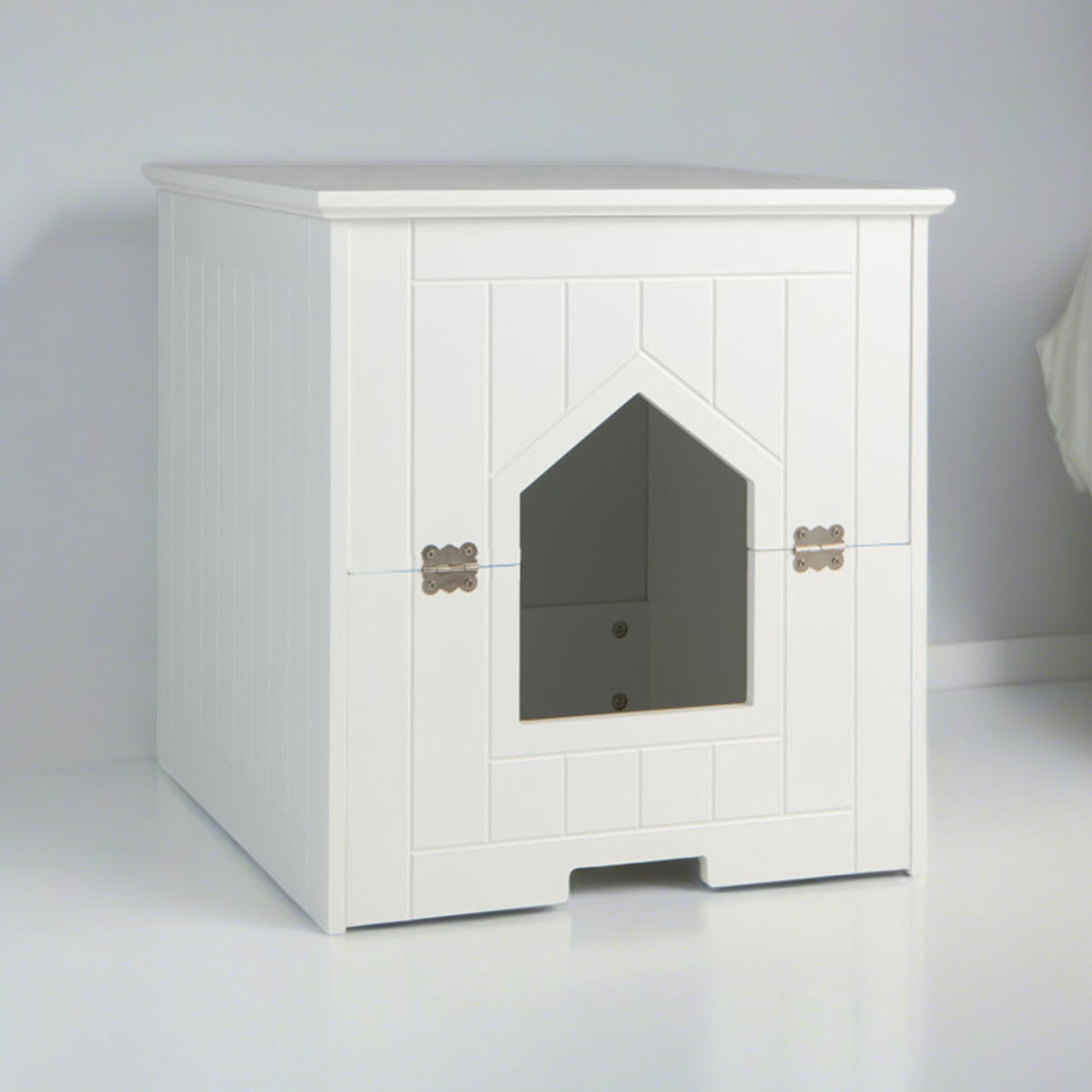 resenkos 20" Cat Litter Box Enclosed Furniture with Flip Magnetic Half Door, Cat House Covered, Indoor Cat Kitty Washroom Hidden Enclosure, White