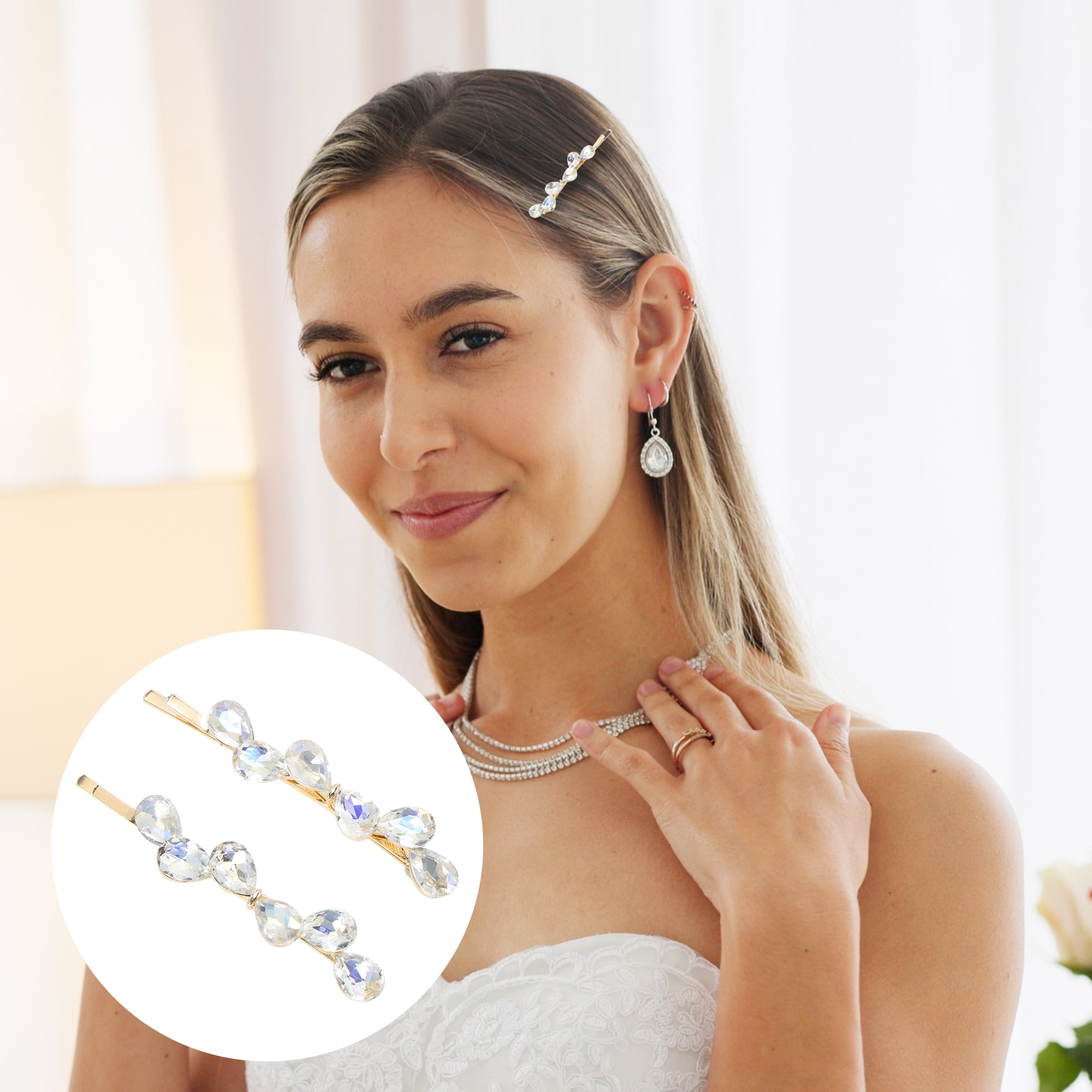 Unique Bargains 2Pcs Faux Crystal Bobby Pin Fashionable Hair Styling White