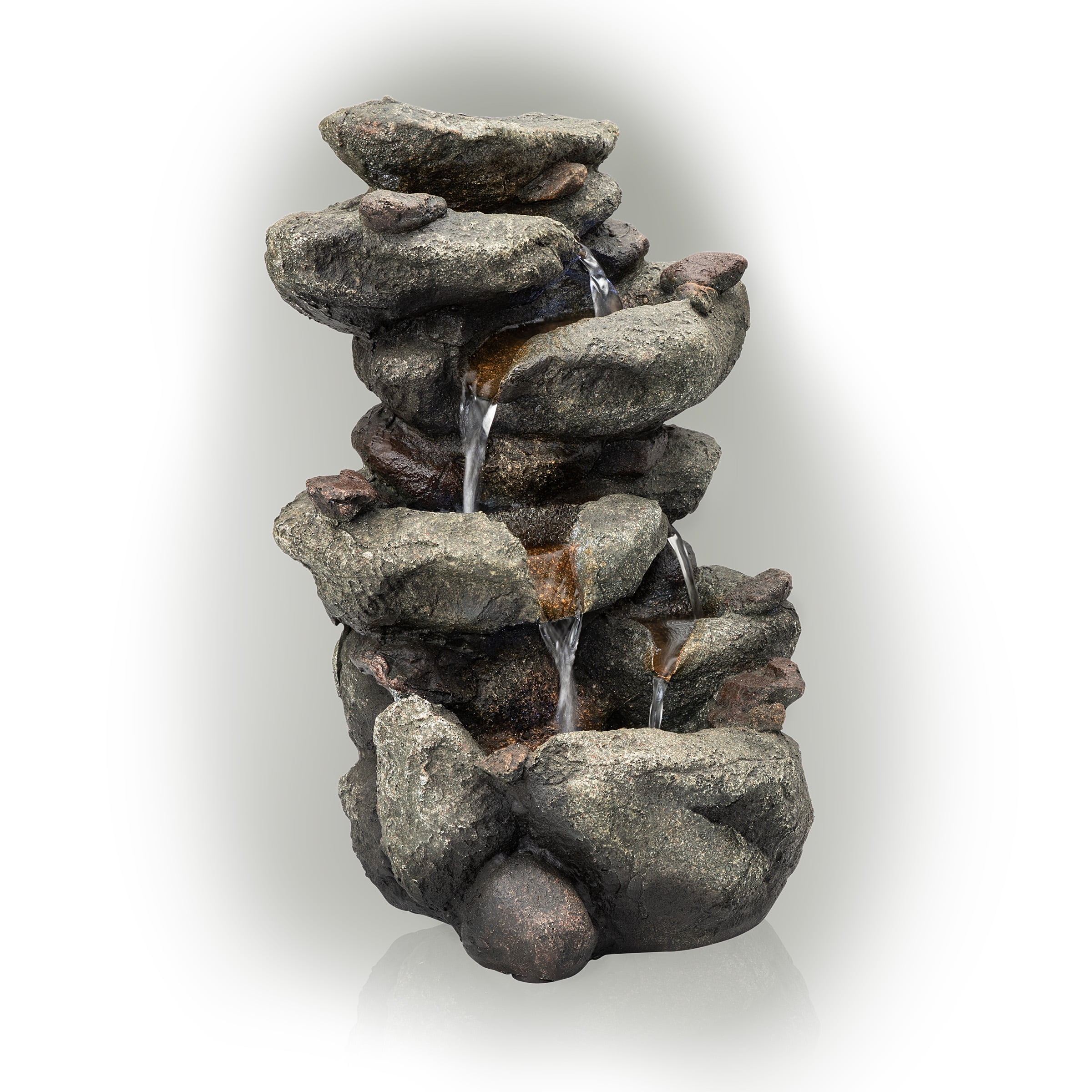 Alpine Corporation 14-Inch Indoor & Outdoor Rainforest Rock Fountain with LED Light