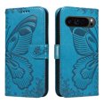 thumbnail image 2 of Compatible With Google Pixel 9 / 9 Pro Wallet Phone Case,Embossed Butterfly Designing,With Wrist Strap,Card Slots,Kickstand,PU Leather Flip Shockproof Anti-fall Phone Case Cover,Blue, 2 of 9