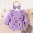 thumbnail image 6 of Staki Long Sleeve Onesies Girl Baby Girl Ruffle Romper Dress Long Sleeve Letter Bowknot Doll Collar Bodysuit Skirt Cute Spring Clothes(Purple,3-6 Months), 6 of 6