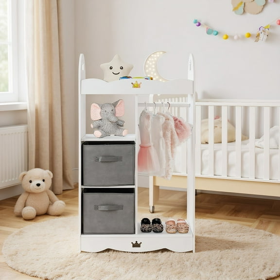 Resenkos Kids Dress up Storage Costume Closet with Mirror and Toy Bins-White, Kids Toy Storage for Kids, Boys, Girls, Nursery