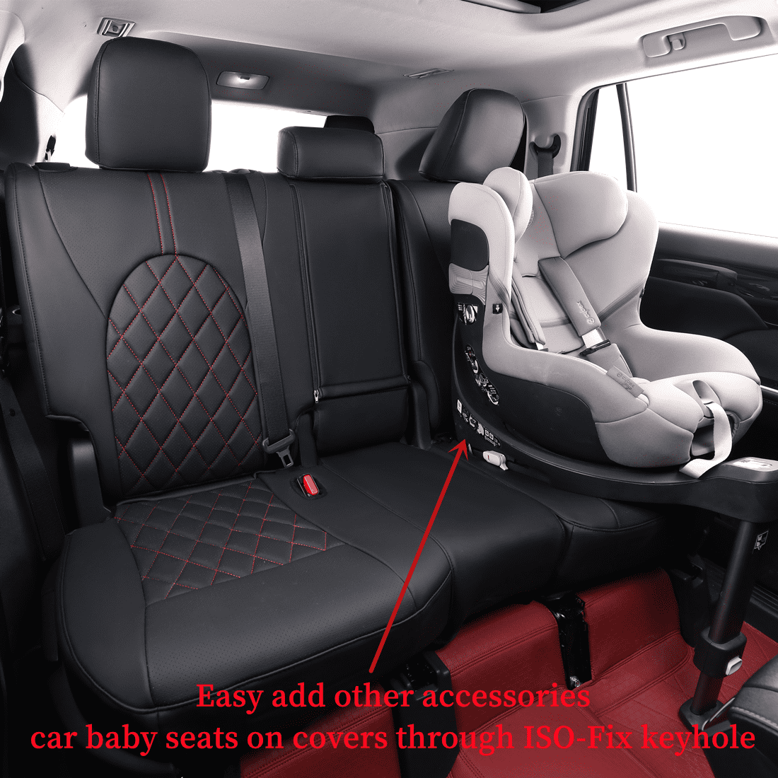 Coverdream Custom Fit Camry Car Seat Covers for Toyota Camry TRD 2020 2021 2022 2023 2024 - Leatherette (Black/Red,Full Set)