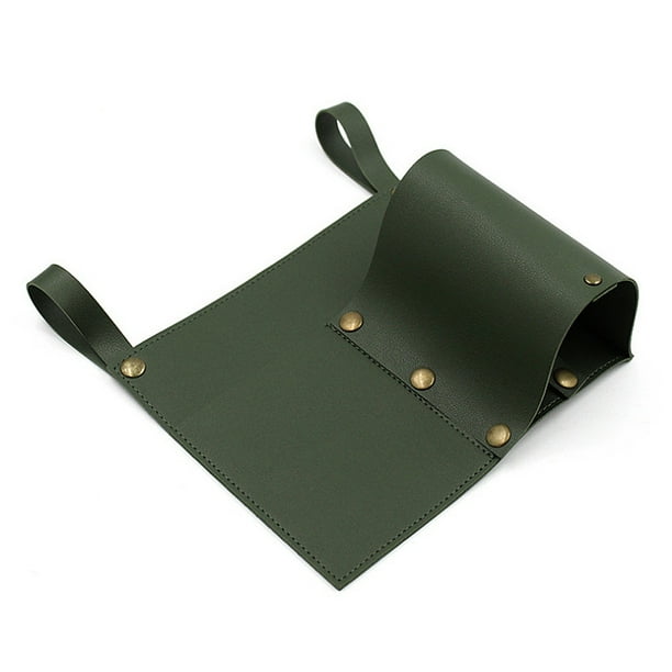 Greeniant Bolsa para silla de camping, reposabrazos de cuero PU, soporte para botella de agua, portátil, senderismo, playa, organizador carpas Verde