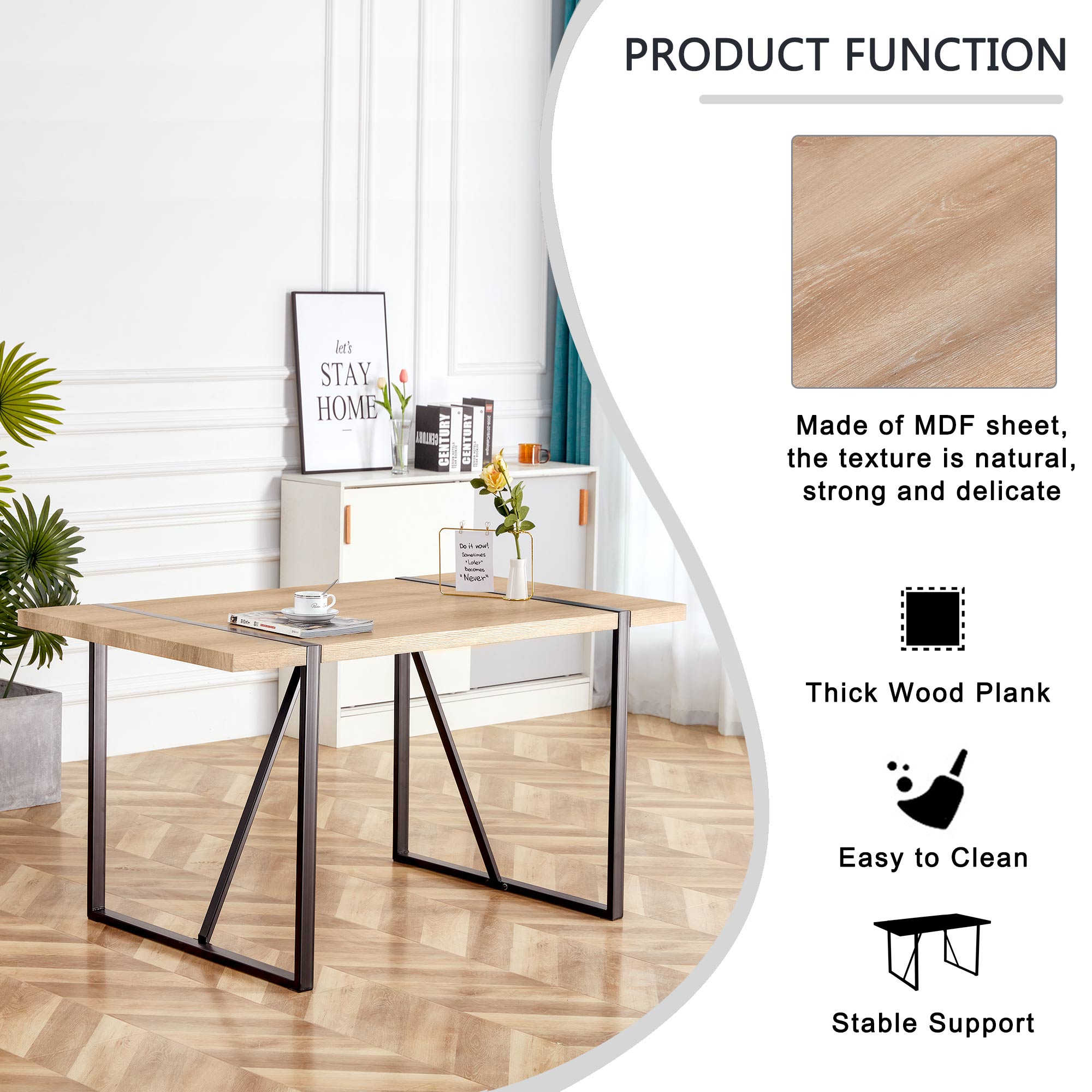 Rustic Industrial Rectangular Wood Dining Table for 4-6 Person 1.5" Thick Engineered Wood Tabletop for Kitchen Dining Living Room