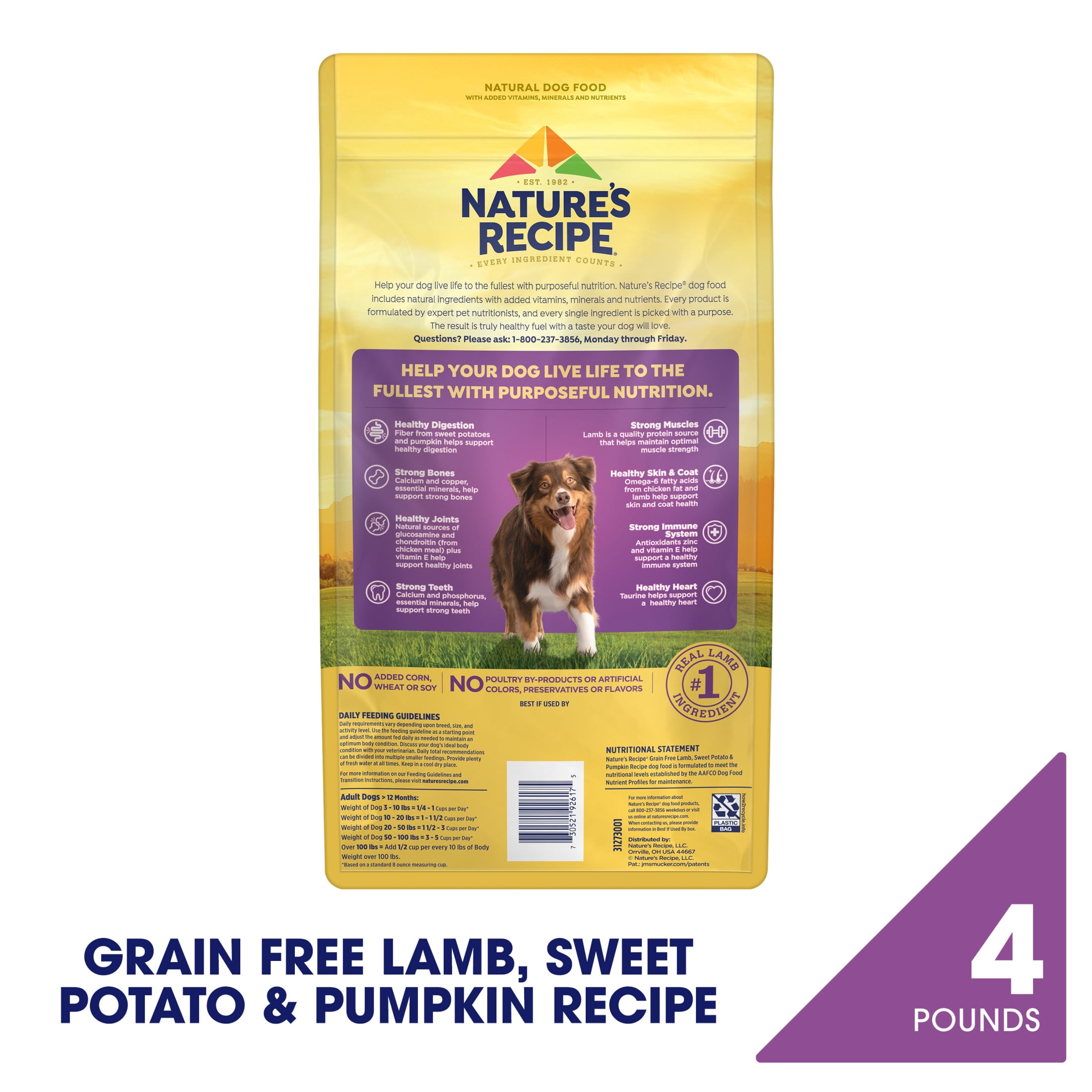 Nature's Recipe Grain Free Lamb, Sweet Potato & Pumpkin Adult Dry Dog Food, 4 lb