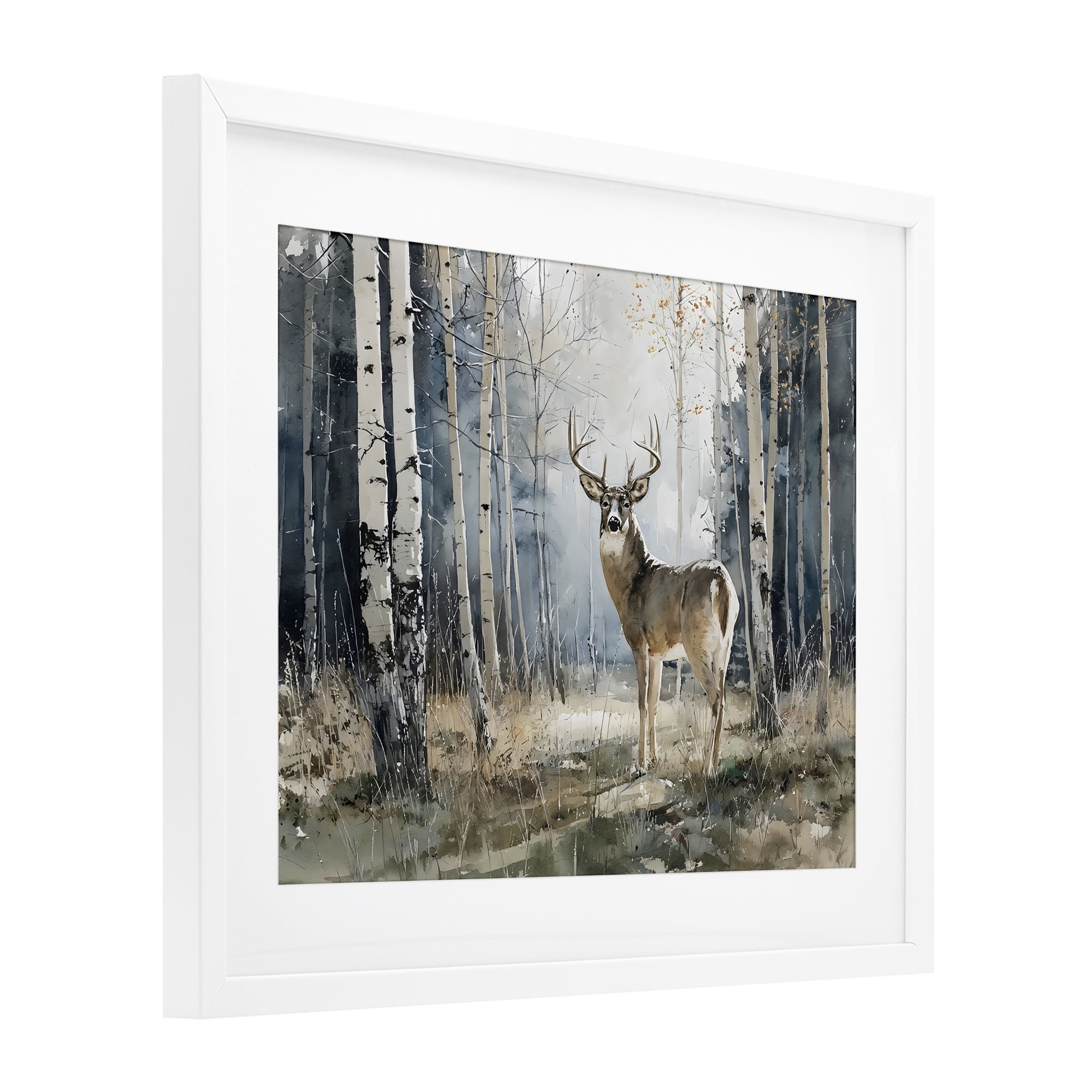 Stupell Industries Lone Stag in Birch Forest White Framed Print Under Glass, design by Franklyn Gregory